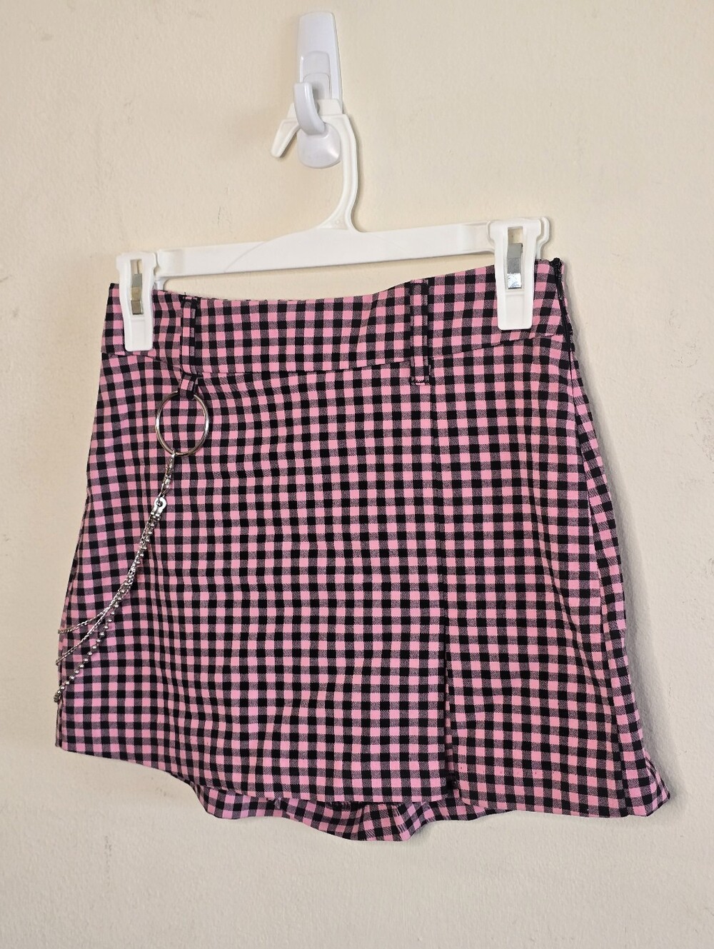 Bershka Gingham Skort Women’s Size US 6 Pink Black Chain Y2K Mini Emo Bratz - Picture 3 of 14